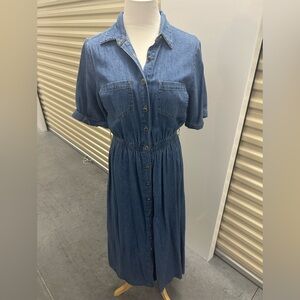 Casual Blue Denim Midi Dress